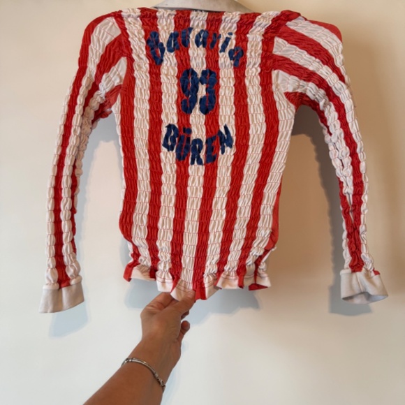 Conner Ives The Swan The Reconstituted Shirred Long Sleeve Football Top - Picture 2 of 5